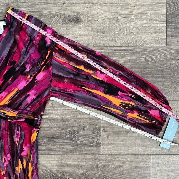 LONDON TIMES Twist Front Midi Dress Plus Size 14 Colorful Printed 80s Art Retro - Picture 10 of 10